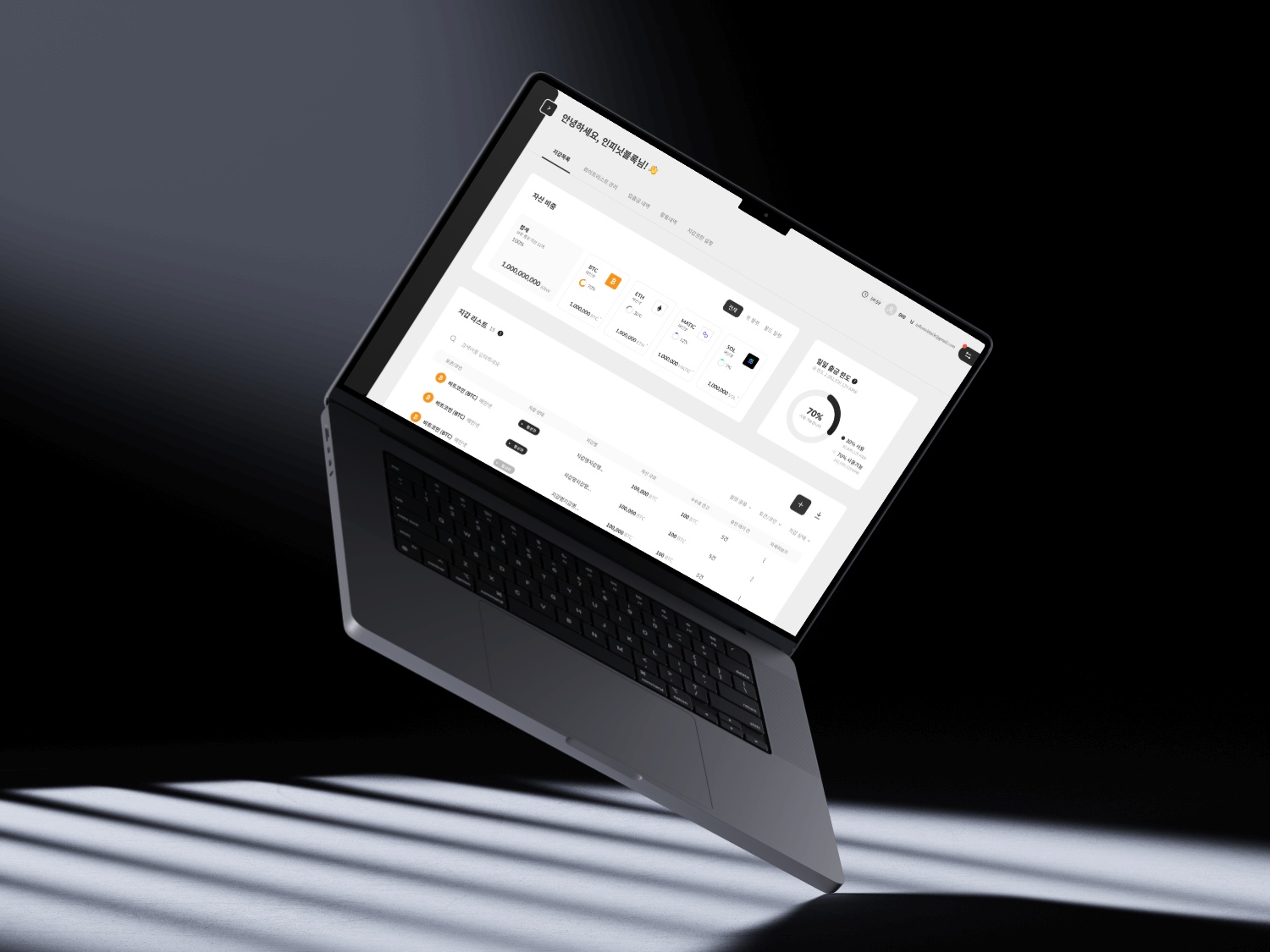 KARBON Custody의 기업용 디지털 자산 관리 대시보드 디자인